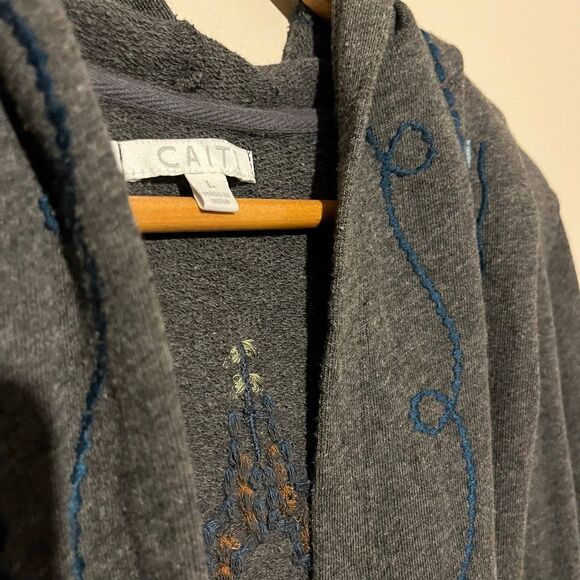 Caite + Athleta Anthropologie Boho Embroidered Floral Duster Hooded Aztec Sweate - Picture 12 of 12